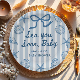 Assiettes En Carton Sea You Soon Coquillage Baby Shower Côté Mer