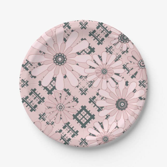 Assiettes En Carton Seamless abstract moderne checkered plaid floral p (Devant)