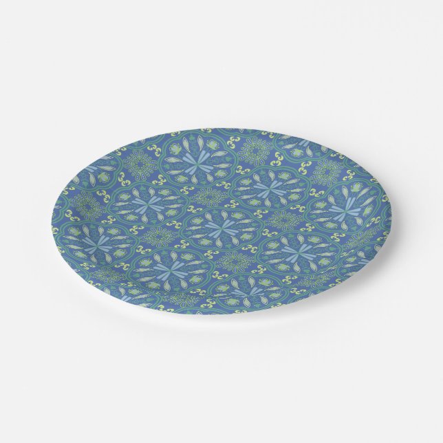 Assiettes En Carton Seamless blue and green floral pattern  (Angle)