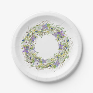 Assiettes En Carton Secret Garden Rustique Fleur sauvage Wreath