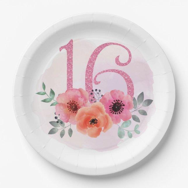 Assiettes En Carton Seize avec fleurs (Devant)