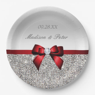 Assiettes En Carton Séquins d'argent Faux personnalisés Mariage de la 
