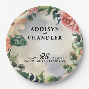 Assiettes En Carton Serene Garden Wreath : Pastel Floral Elegance