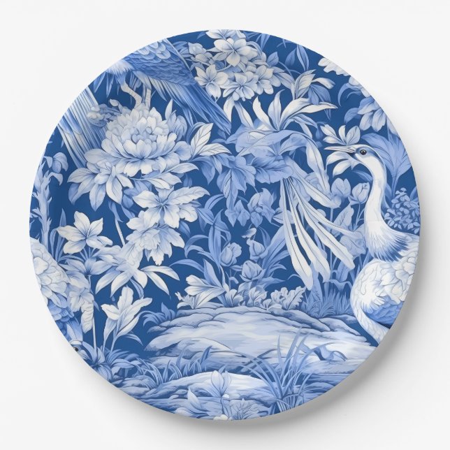 Assiettes En Carton Série Chinoserie Bleu et Blanc Design 8 (Devant)