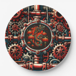 Assiettes En Carton Serpent chinois de Nouvel An Steampunk