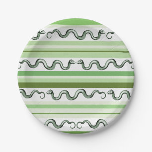 Assiettes En Carton Serpents verts et motif rayé