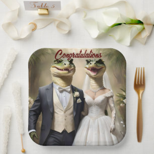 Assiettes En Carton "Serrer l'amour : une affaire Mariage crocodilienn