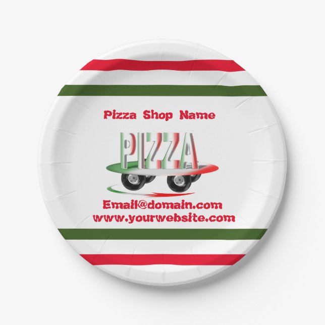 Assiettes En Carton Service de pizza, vert rouge, personnalisé (Devant)
