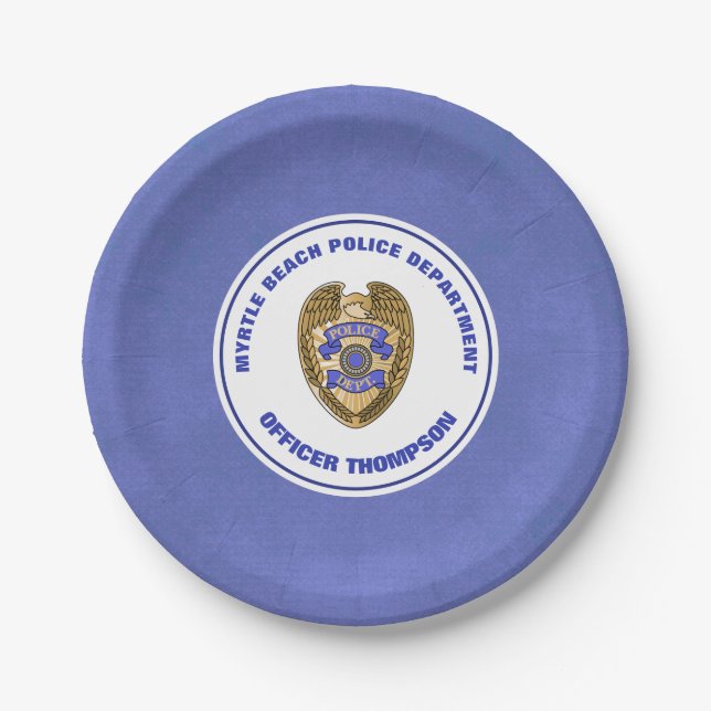 Assiettes En Carton Service de police personnalisé Insigne de retraite (Devant)