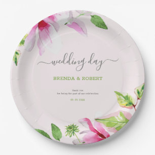 Assiettes En Carton Serviettes à cadre magnolia rose