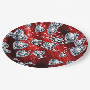 Assiettes En Carton Serviettes Cœurs Diamant Étincelant Rouge