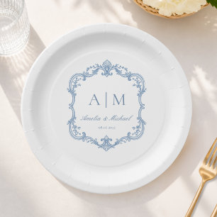 Assiettes En Carton Serviettes de mariage à monogramme vintage élégan
