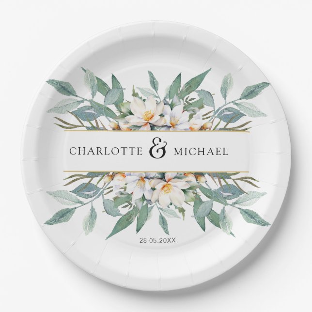 Assiettes En Carton serviettes simples et élégantes à fleurs d'eucalyp (Devant)