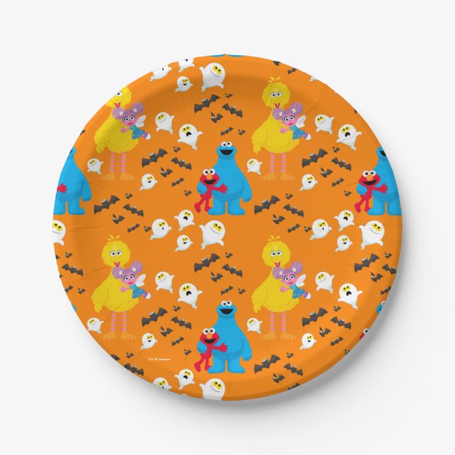 Assiettes En Carton Sesame Street Halloween chauves-souris et fantômes (Devant)