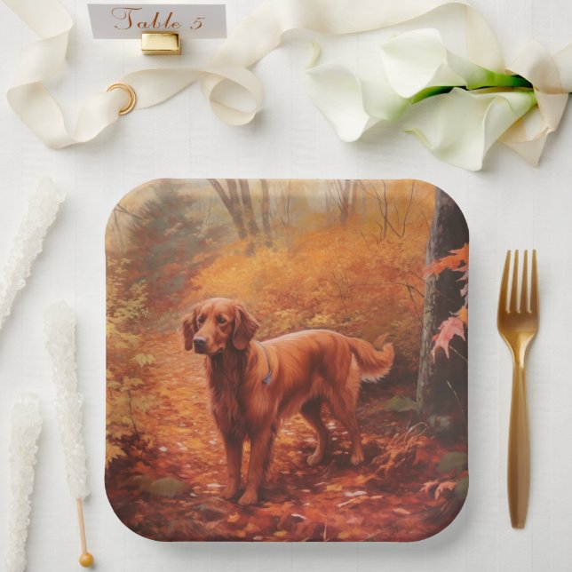 Assiettes En Carton Setter rouge irlandais à l'automne Feuilles automn (Mariage)