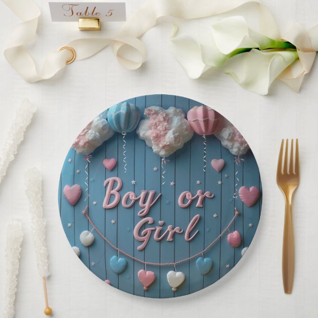 Assiettes En Carton Sexe Révéler Garçon ou Fille Plaques en papier ros (Mariage)