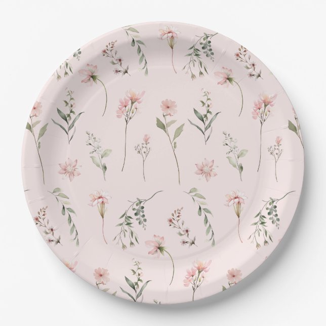 Assiettes En Carton Shabby chic rose fleur sauvage sage vert vert vert (Devant)