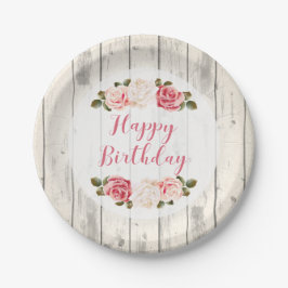 Assiettes En Carton Shabby Chic Rose Rustic Wood Joyeux anniversaire