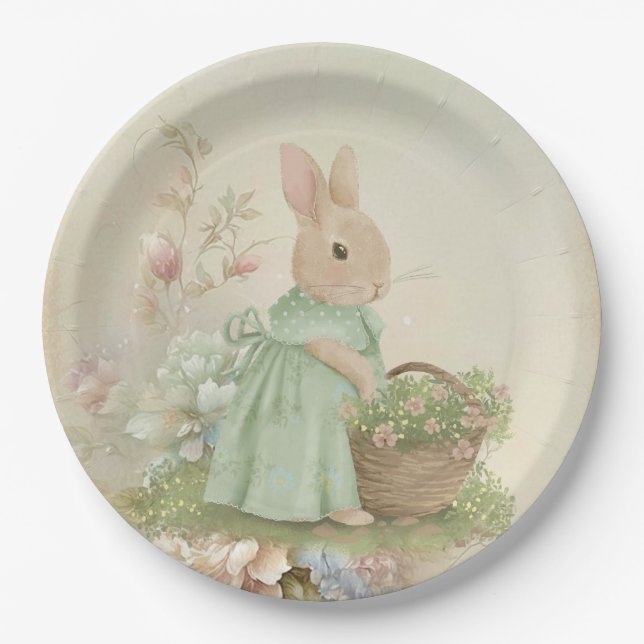 Assiettes En Carton Shabby Chic Spring Rabbit (Devant)