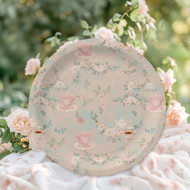 Assiettes En Carton Shabby chic Tea Party Fête des mariées (Créateur téléchargé)