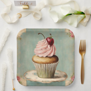 Assiettes En Carton Shabby Chic Vintage Campagne Française Rose Cupcak
