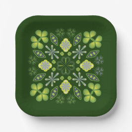 Assiettes En Carton Shamrock Clover Floral Mandala Green