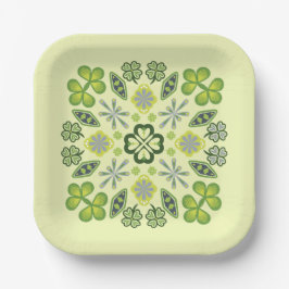 Assiettes En Carton Shamrock Clover Floral Mandala Jaune
