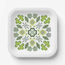 Assiettes En Carton Shamrock Clover Floral Mandala White