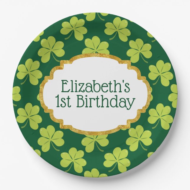 Assiettes En Carton Shamrock de Clover Vert mignon Anniversaire Motif (Devant)