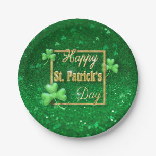 Assiettes En Carton Shamrock d'or de la Saint-Patrick