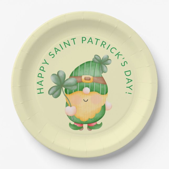 Assiettes En Carton Shamrock Gnome Bonne Saint Patrick (Devant)