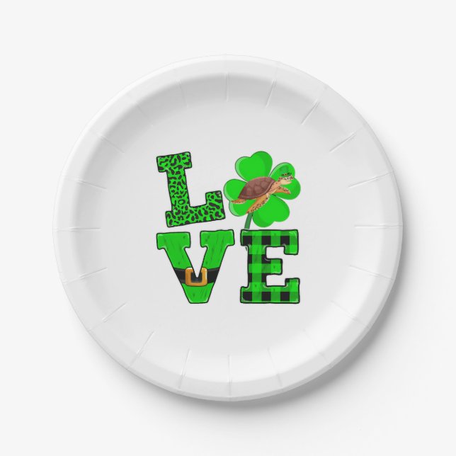 Assiettes En Carton Shamrock Green Plaid Love Sea Turtle St Patrick'S (Devant)