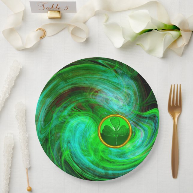 Assiettes En Carton SHAMROCK Jour de la Saint Patrick EN FRACTAUX VERT (Mariage)
