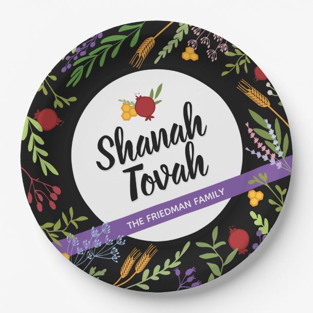 Assiettes En Carton Shana Tovah Rosh Hashanah Nouvel An juif  (Devant)