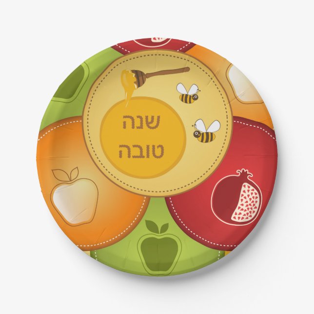 Assiettes En Carton Shanah Tovah Rosh Hashanah Nouvel An juif (Devant)
