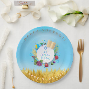 Assiettes En Carton SHAVUOT Festival Juif Fête Gold blé