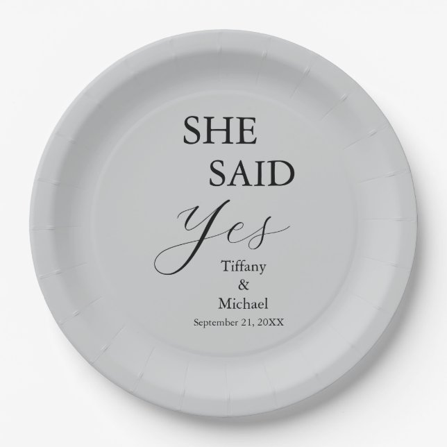 Assiettes En Carton She Said Yes Bridal Shower Grey (Devant)