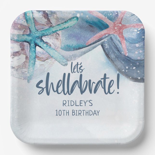 Assiettes En Carton Shellabrate Starfish Shells Beach Anniversaire (Recto)