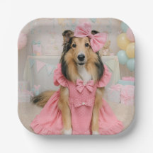 Sheltie en robe rose