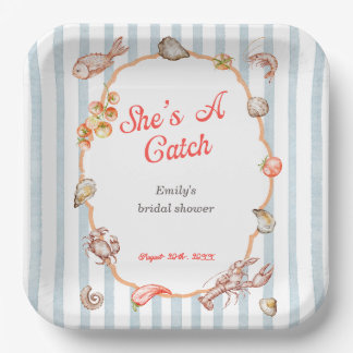 Assiettes En Carton She's A Catch Lobster Coastal Bridal Shower