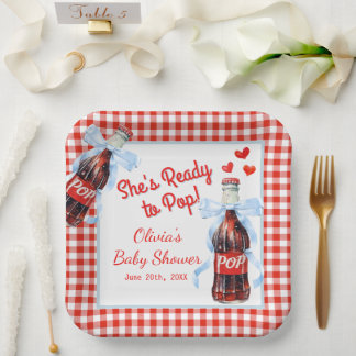 Assiettes En Carton She's Ready to Pop Baby Shower | Red Gingham