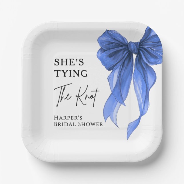 Assiettes En Carton She's Tying The Knot Blue Bow Bridal Shower (Recto)