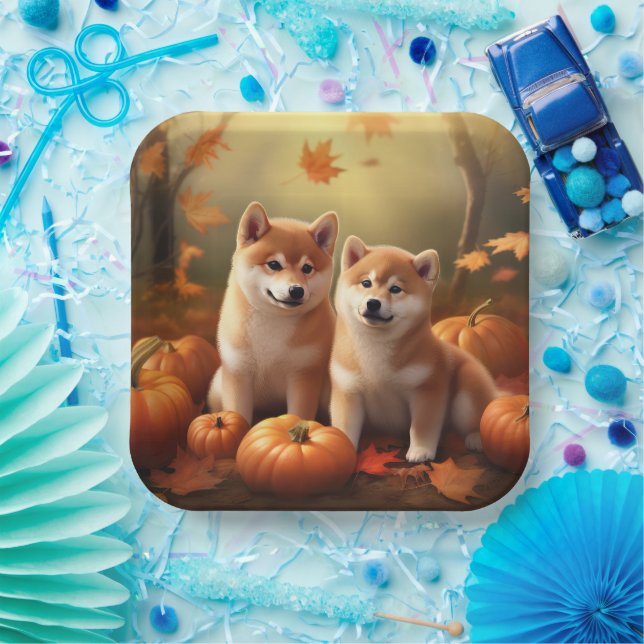Assiettes En Carton Shiba Inu Chiot Automne Citrouille de plaisir (Fête)