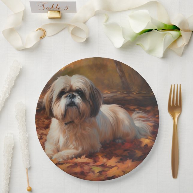 Assiettes En Carton Shih Tzu à l'automne Feuilles automne Inspire (Mariage)