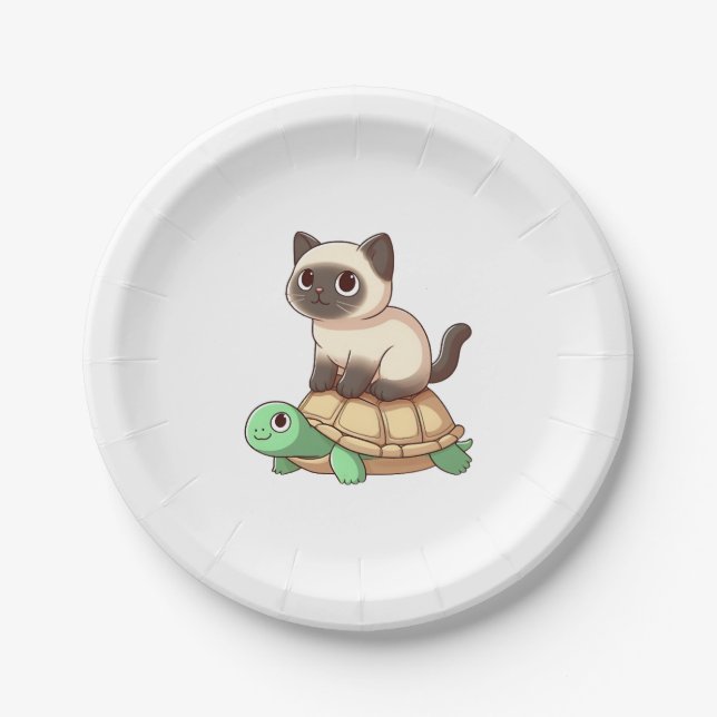 Assiettes En Carton Siamese cat rides turtle Copy (Devant)
