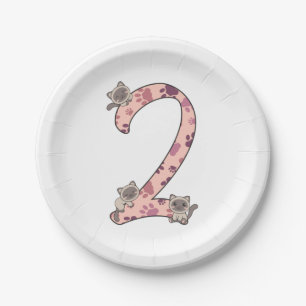 Assiettes En Carton Siamese Chat Deuxième Anniversaire Pour Enfants Ch