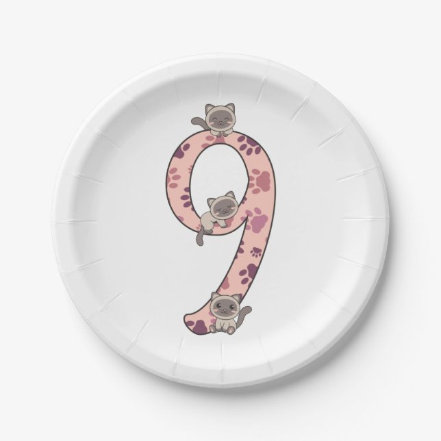 Assiettes En Carton Siamese Chat Neuvième Anniversaire Pour Enfants Ch (Devant)
