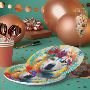 Assiettes En Carton Sibérie Husky fête d'anniversaire