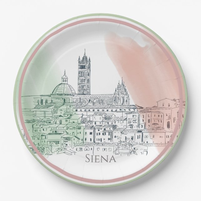 Assiettes En Carton Siena Italie Avec Drapeau Italien Croquis (Devant)