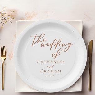 Assiettes En Carton Sienna Brown Typographie minimaliste Mariage
